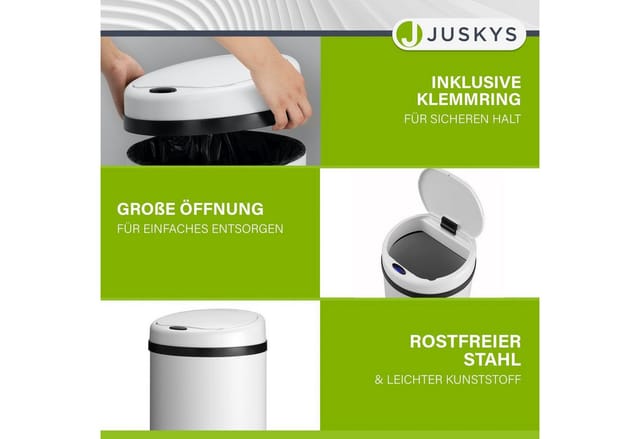 Juskys Mülleimer Rund mit Sensor 30 L Weiß