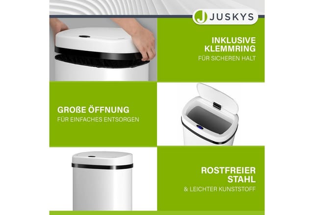 Juskys Mülleimer Viereckig mit Sensor 50 L Weiß