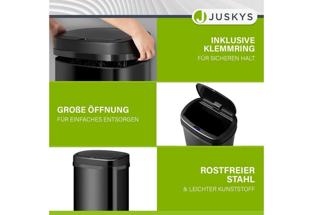 Juskys Mülleimer Viereckig mit Sensor 60 L Schwarz