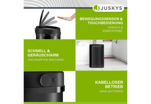 Juskys Mülleimer Viereckig mit Sensor 50 L Schwarz