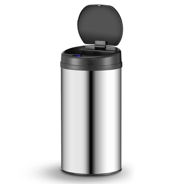 Juskys Mülleimer Rund mit Sensor 40 L Silber