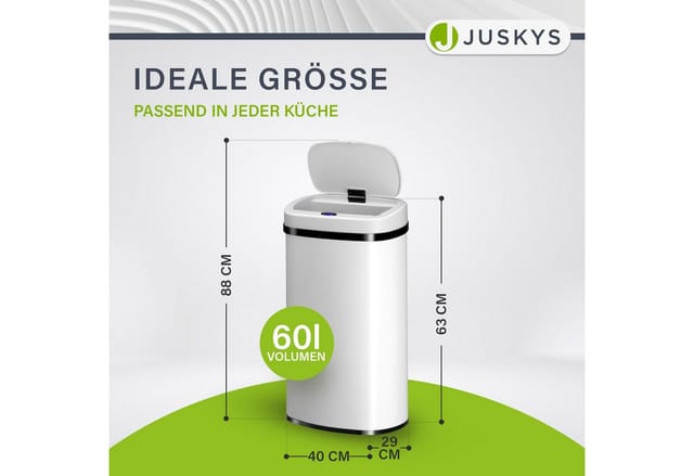Juskys Mülleimer Viereckig mit Sensor 60 L Weiß