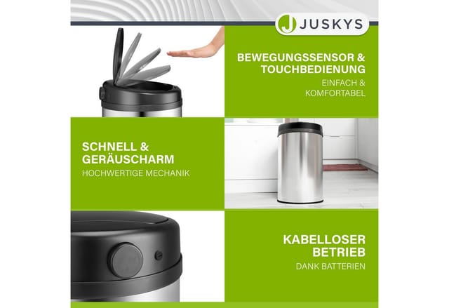 Juskys Mülleimer Rund mit Sensor 30 L Silber