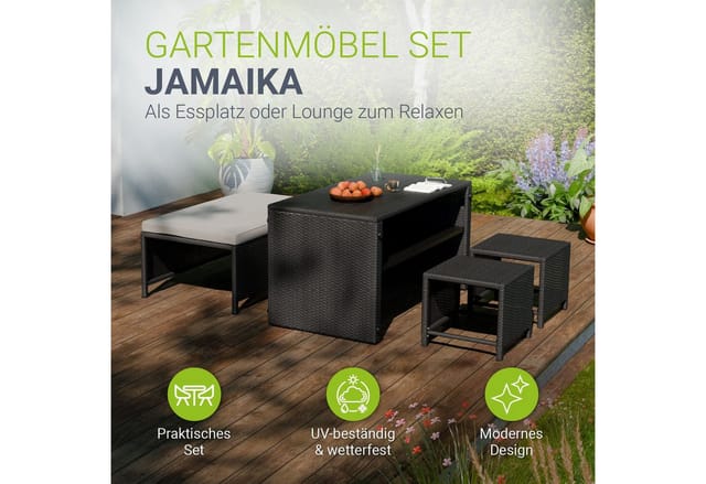 Juskys 2in1 Polyrattan Relax Gartenmöbel Set Jamaika Schwarz Grau