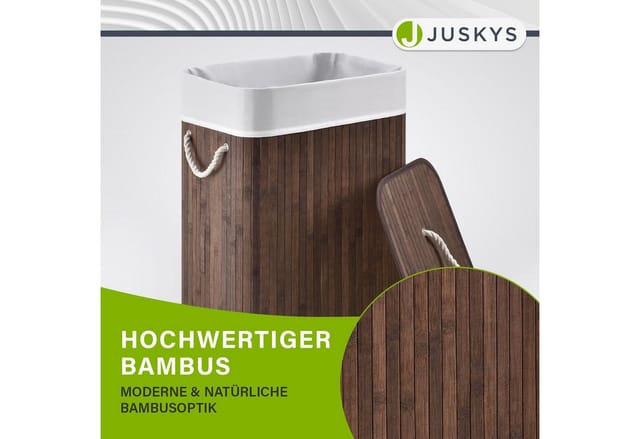 Juskys Bambus Wäschekorb Curly 72 Liter Braun mit Wäschesack und Tragegriffen
