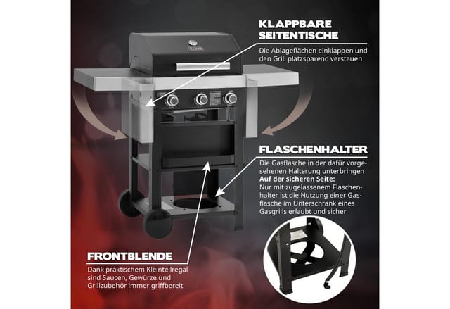 Taino Wabaya 3+0 Gasgrill Grillwagen 3 Brenner Sear-Burner Schwarz Matt