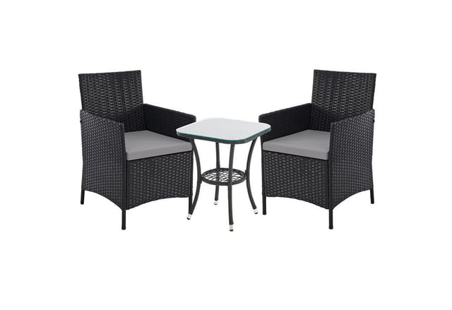 Svita Brooklyn Bistro Gartenmöbelset 3-tlg. Rattan Outdoor Gartenlounge Schwarz