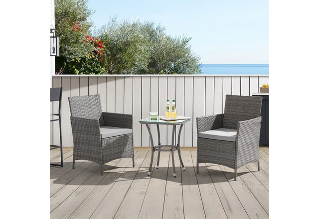 Svita Brooklyn Bistro Gartenmöbelset 3-tlg. Rattan Outdoor Gartenlounge Grau