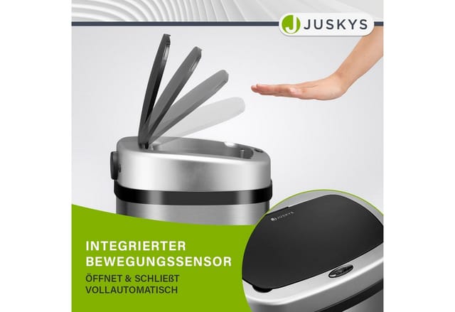 Juskys Mülleimer Viereckig mit Sensor 50 L Silber