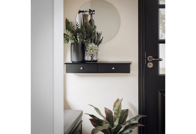 SoBuy Wandschrank Hängeregal Wandgarderobe mit 2 Schubladen Schwarz FRG43-SCH