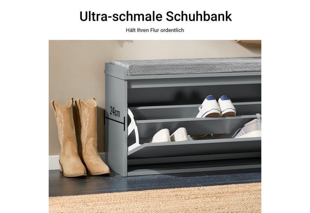 SoBuy Schuhbank Schmal mit Klappe Garderobenbank mit Sitzkissen Grau FSR98-L-HG