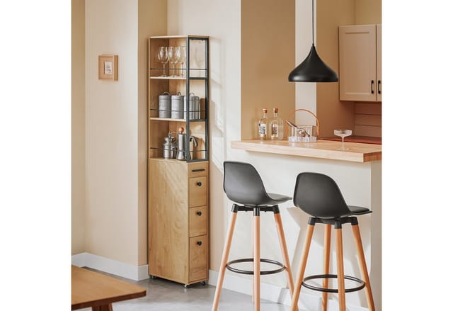 SoBuy Nischenregal mit Rollen und 3 Schubladen Schmal 20x170x40cm NSR13-N