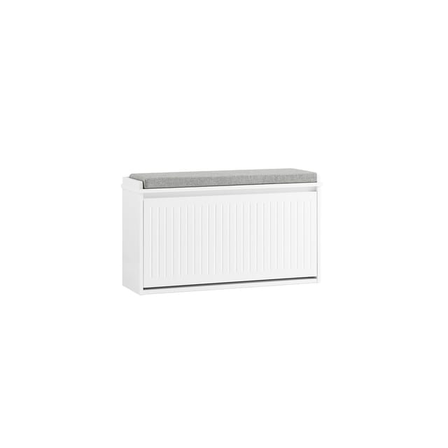 SoBuy Schuhbank Schmal mit Klappe Garderobenbank mit Sitzkissen Weiß FSR98-L-W