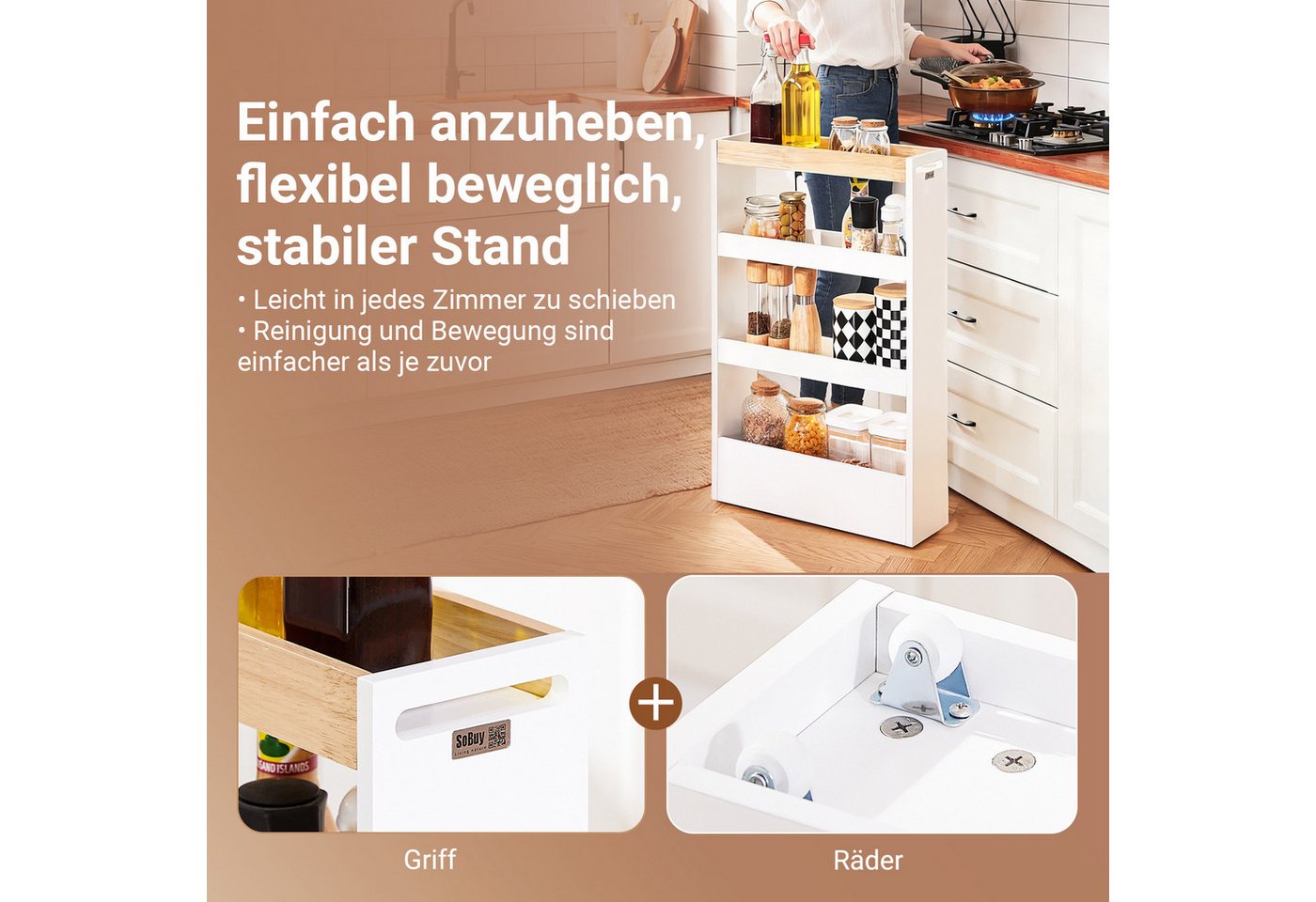 SoBuy Nischenwagen mit 4 Etagen Küchenregal Schmal Weiß 15x80x50cm NSR12-W Bild 2