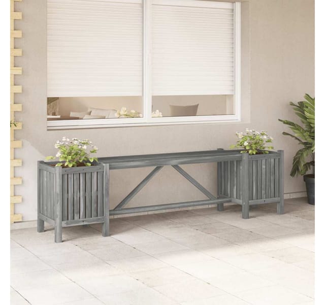 vidaXL Gartenbank mit 2 Pflanzkübeln 150 cm Massivholz Akazie Grau 311823