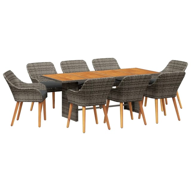 vidaXL 9-Teilige Garten Essgruppe Grau Poly Rattan 3261628