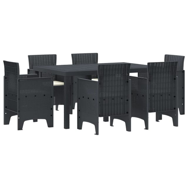 vidaXL 7-Teiliges Garten Esstisch Set mit Kissen Anthrazit Poly-Rattan 3378556
