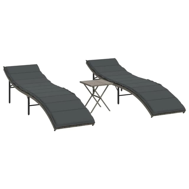 vidaXL Sonnenliegen 2 Stk mit Tisch Grau Poly Rattan 368253
