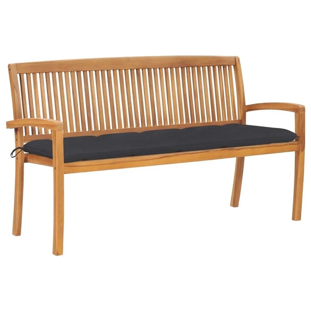 vidaXL Stapelbare Gartenbank mit Auflage 159 cm Massivholz Teak 3063321