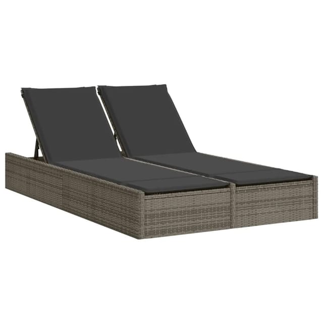 vidaXL Doppel-Sonnenliege mit Kissen Grau Poly Rattan 368630