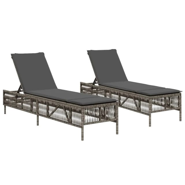 vidaXL Sonnenliegen mit Auflagen 2 Stk Grau Poly Rattan 3261598