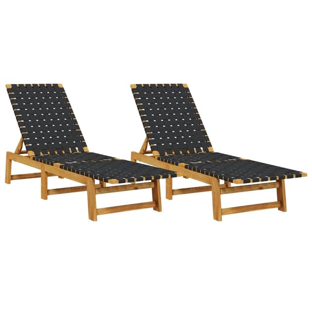 vidaXL Sonnenliegen 2 Stk Schwarz Massivholz Akazie und Stoff 3214210