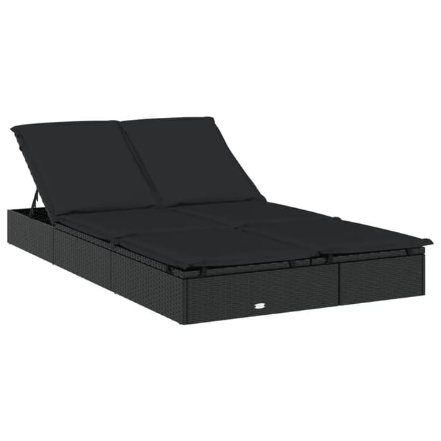 vidaXL Sonnenliege für 2 Personen mit Auflage Schwarz Poly Rattan 319647