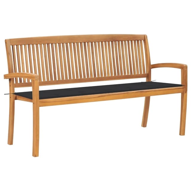 vidaXL Stapelbare Gartenbank mit Auflage 159 cm Massivholz Teak 3063306
