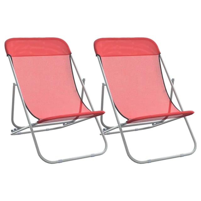 vidaXL Strandstühle 2 Stk Rot Textilene & Pulverbeschichteter Stahl 360189