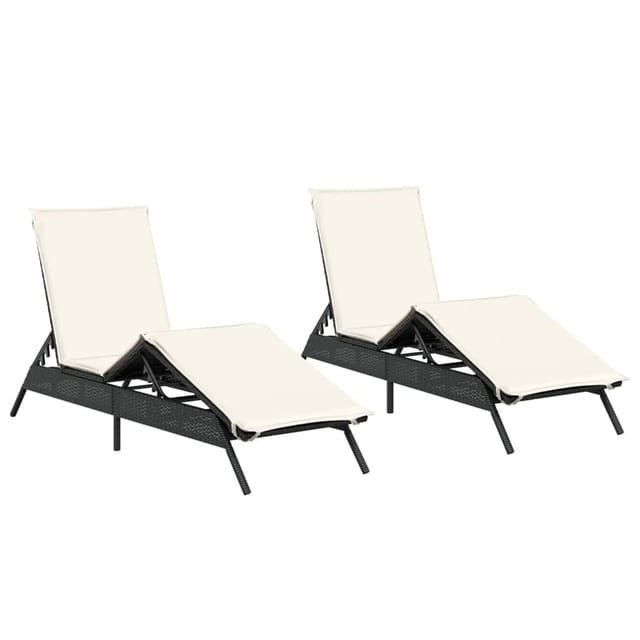 vidaXL Sonnenliegen mit Auflagen 2 Stk Schwarz Poly Rattan 3261578