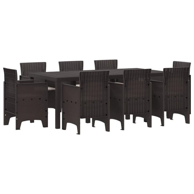 vidaXL 9-Teiliges Garten Essgruppe mit Auflagen Braun Poly Rattan 3378578