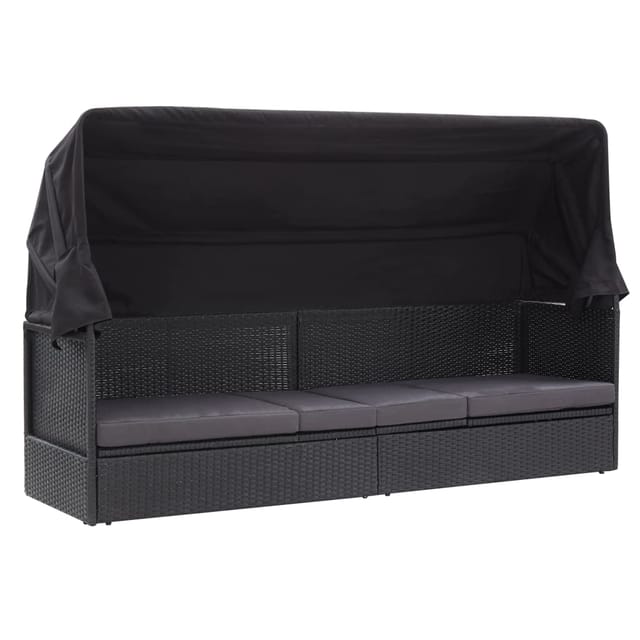 vidaXL Outdoor-Sofabett mit Dach Poly-Rattan Schwarz 46092