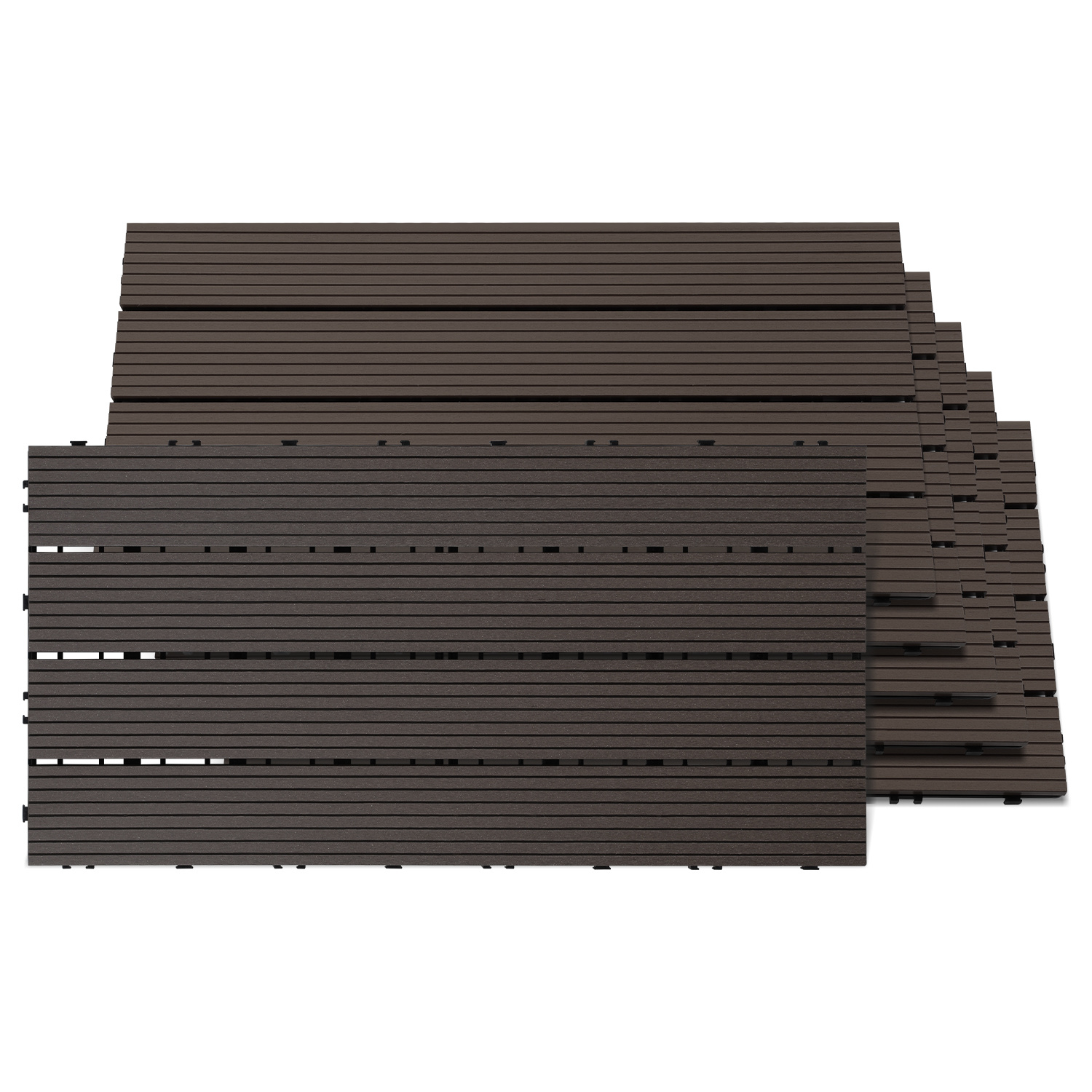 Randaco 30er Set Wpc Terrassenfliesen Für Garten Balkon Bodenbelag, 4 Lamellen, 30 × 60 Cm, Klicksystem, Kaffee Braun