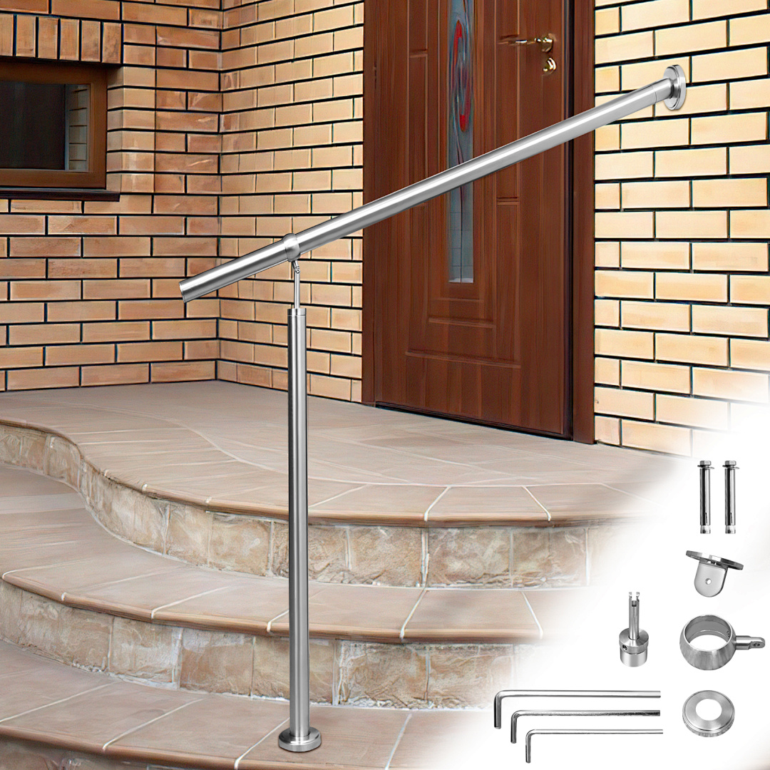 Randaco Edelstahl Eingangsgeländer 80 X 90 Cm, Treppengeländer Silber, Handlauf Für Innen Und Außen