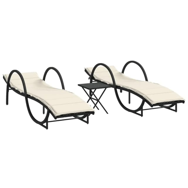 vidaXL Sonnenliegen 2 Stk mit Tisch Schwarz Poly Rattan 368263