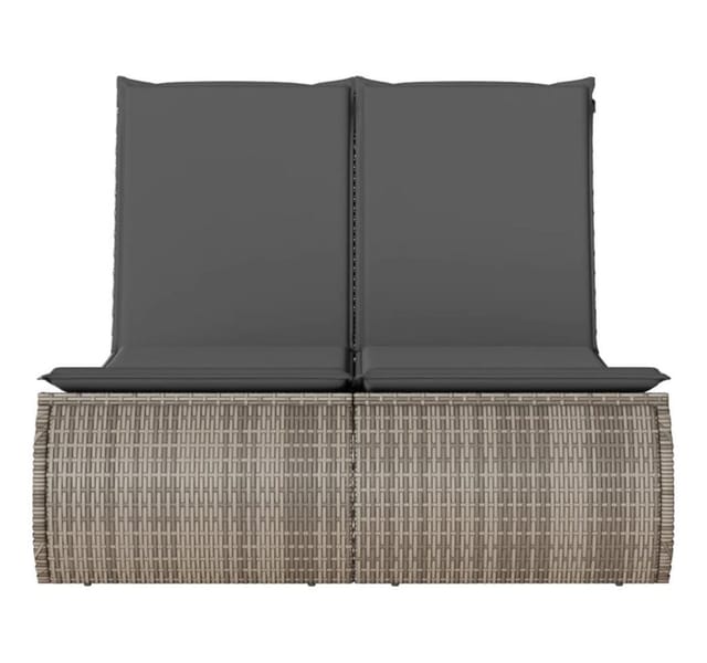 vidaXL Doppel-Sonnenliege mit Kissen Grau Poly Rattan 368092