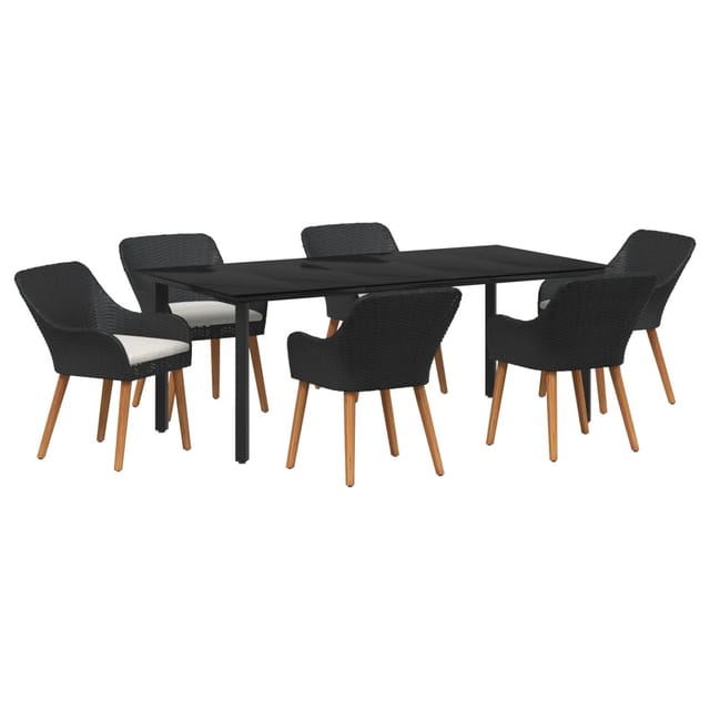 vidaXL 7-Teiliges Garten Esstisch Set Schwarz Poly Rattan 3261675