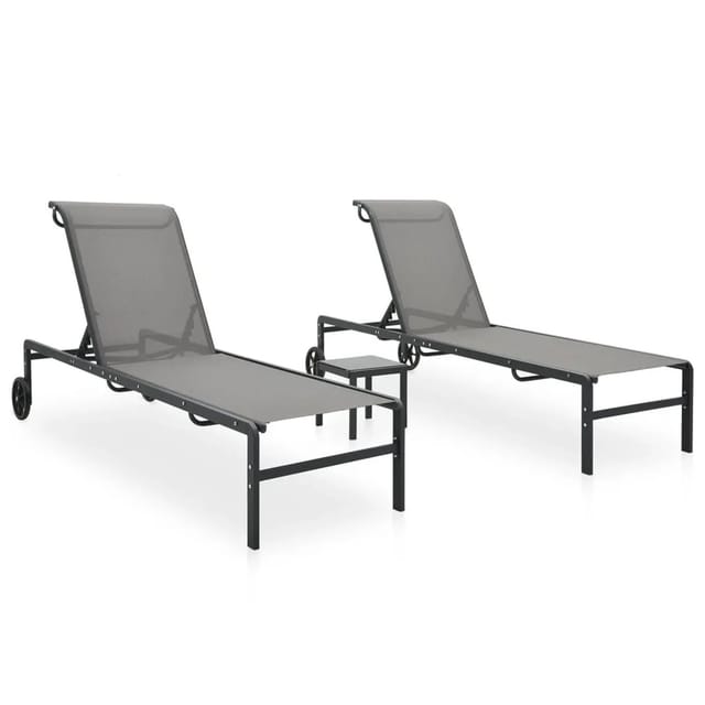 vidaXL Sonnenliegen 2 Stk mit Tisch Textilene und Stahl 316828