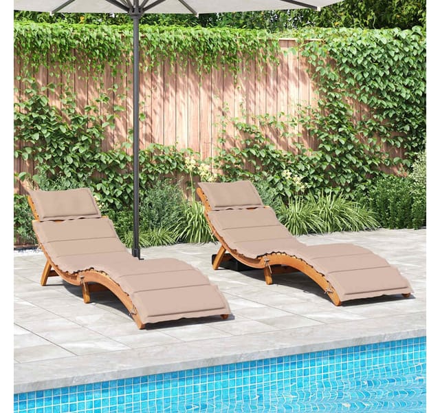 vidaXL Sonnenliegen mit Auflagen 2 Stk Taupe Massivholz Akazie 3214836