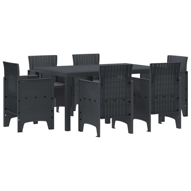 vidaXL 7-Teiliges Garten EssSet mit Kissen Anthrazit Poly-Rattan 3378555