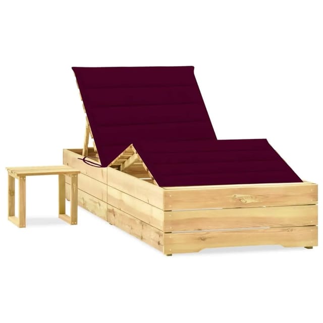 vidaXL Garten-Sonnenliege mit Tisch und Auflage Kiefer Imprägniert 3065963