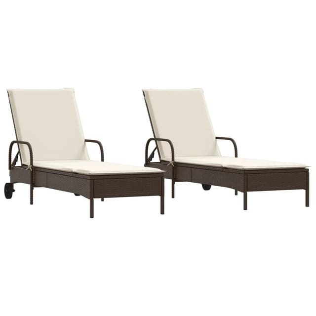 vidaXL Sonnenliegen mit Auflagen 2 Stk Braun Poly Rattan 3261435