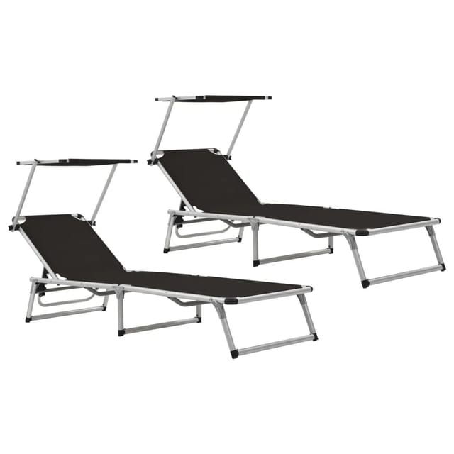 vidaXL Klappbare Sonnenliegen mit Dach 2 Stk Alu Textilene Schwarz 312458