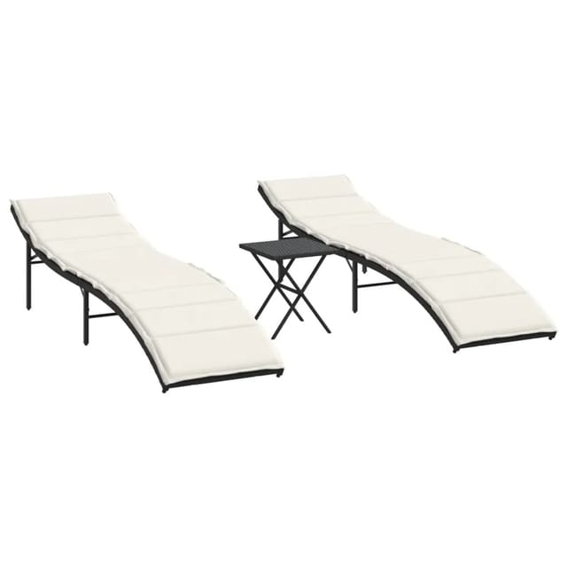 vidaXL Sonnenliegen 2 Stk mit Tisch Schwarz Poly Rattan 368251