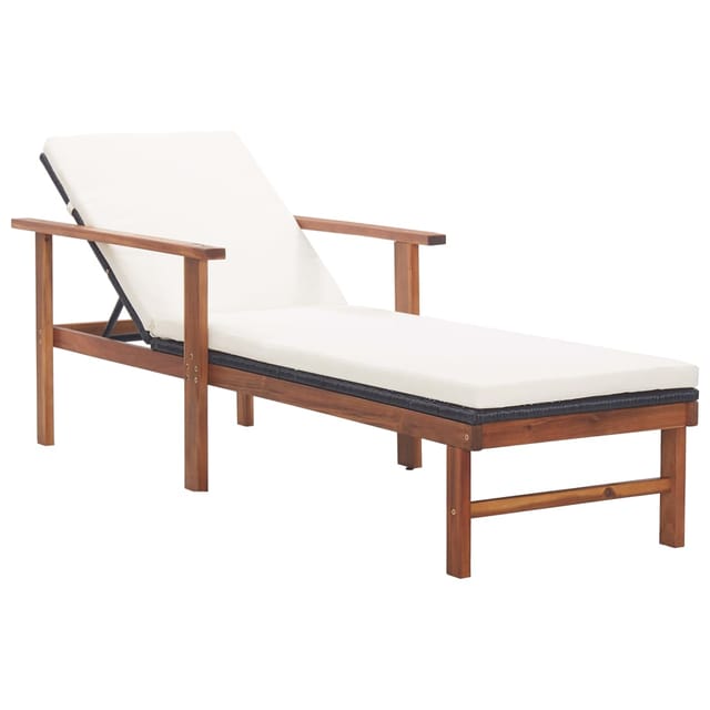 vidaXL Sonnenliege mit Auflage Poly-Rattan Akazie Massivholz Schwarz 48707