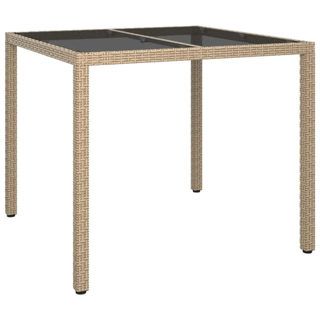 vidaXL Gartentisch 90x90x75 cm Gehärtetes Glas Poly Rattan Beige 316703