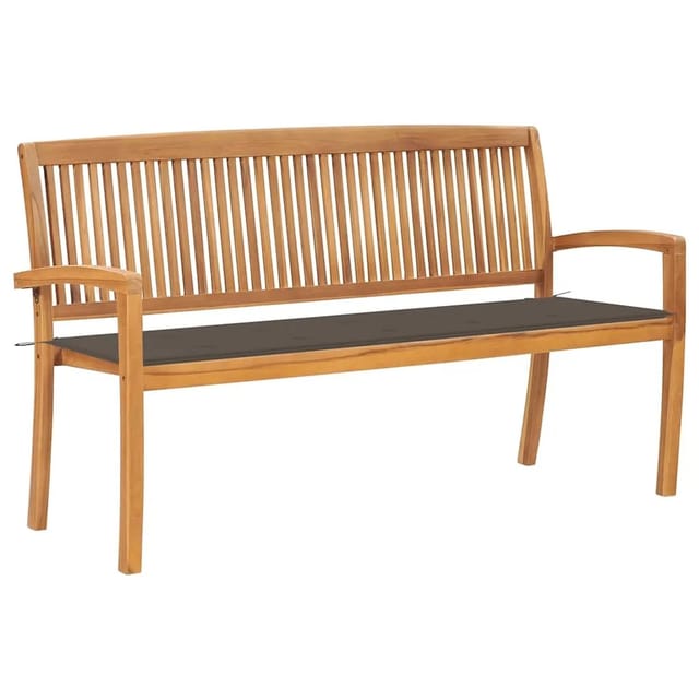 vidaXL Stapelbare Gartenbank mit Auflage 159 cm Massivholz Teak 3063314