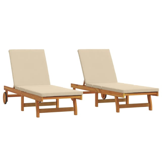 vidaXL Sonnenliegen 2 Stk mit Rädern und Kissen Massivholz Akazie 3325196
