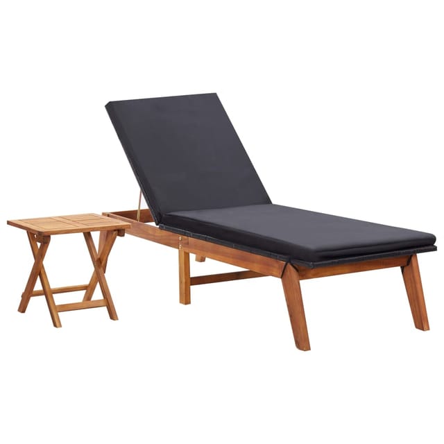vidaXL Sonnenliege mit Tisch Poly Rattan und Massivholz Akazie 45991
