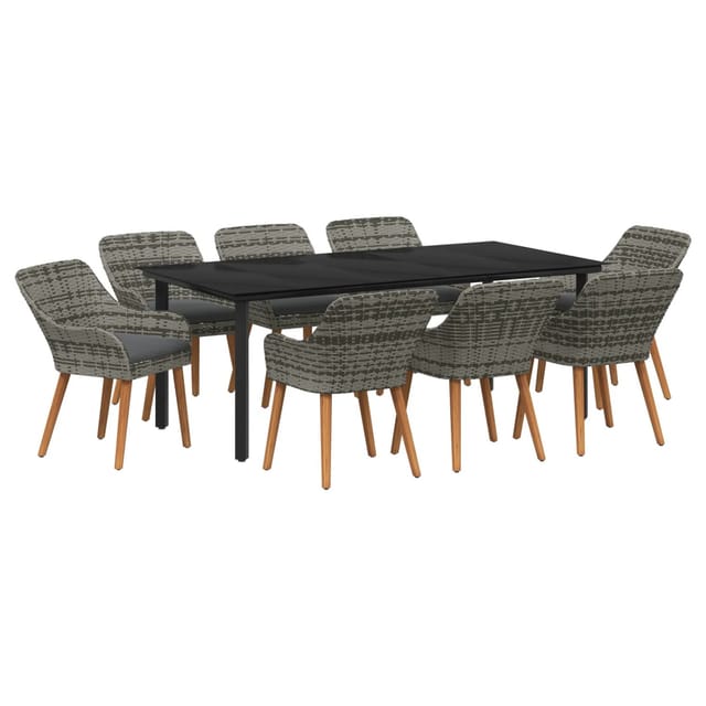 vidaXL 9-Teiliges Garten-Esstisch-Set Grau Poly-Rattan 3261690